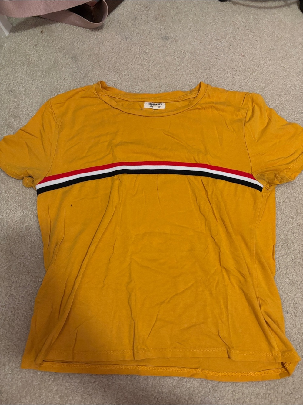 Women’s Mustard Stripe Short Sleeve Baby Tee